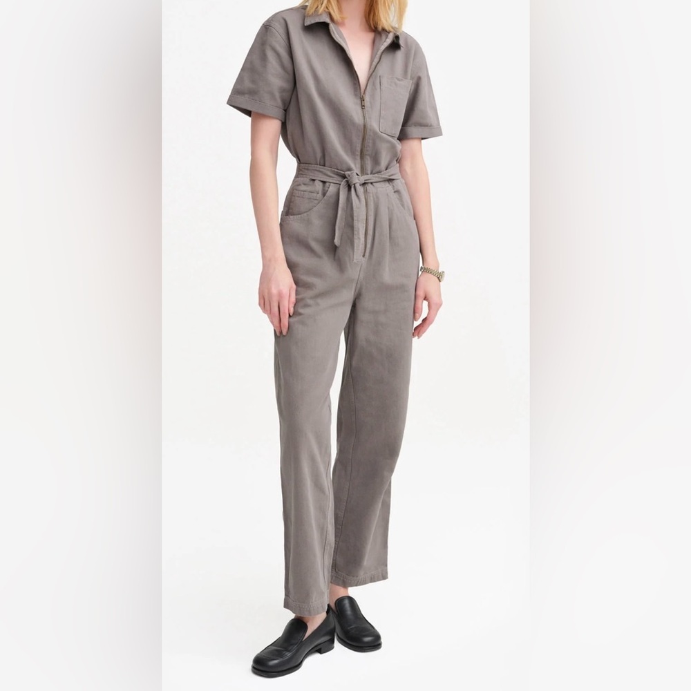 Mate The Label Organic Cotton Canvas Jumpsuit, Pebble, Size Small